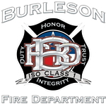 Burleson Fire Department logo black with silver lettering Duty Honor Trust Integrity ISO Class 1  